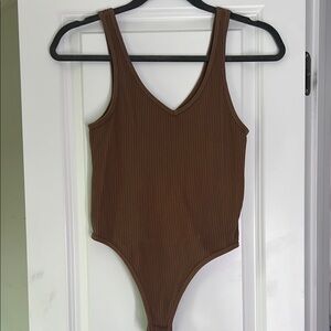 Brown Ribbed Body Suit